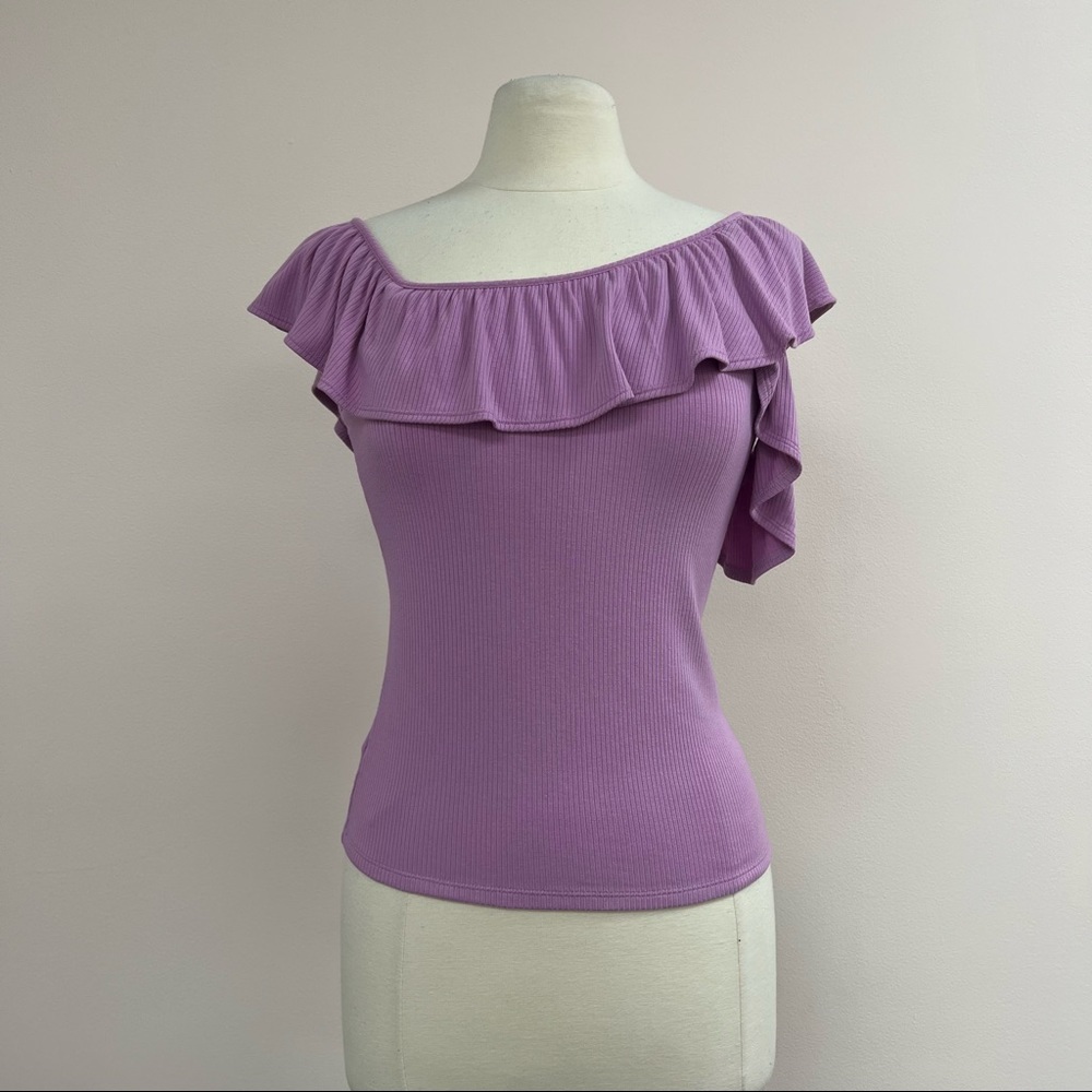 BCBGMAXAZRIA Asymmetric Ruffle Top in Purple